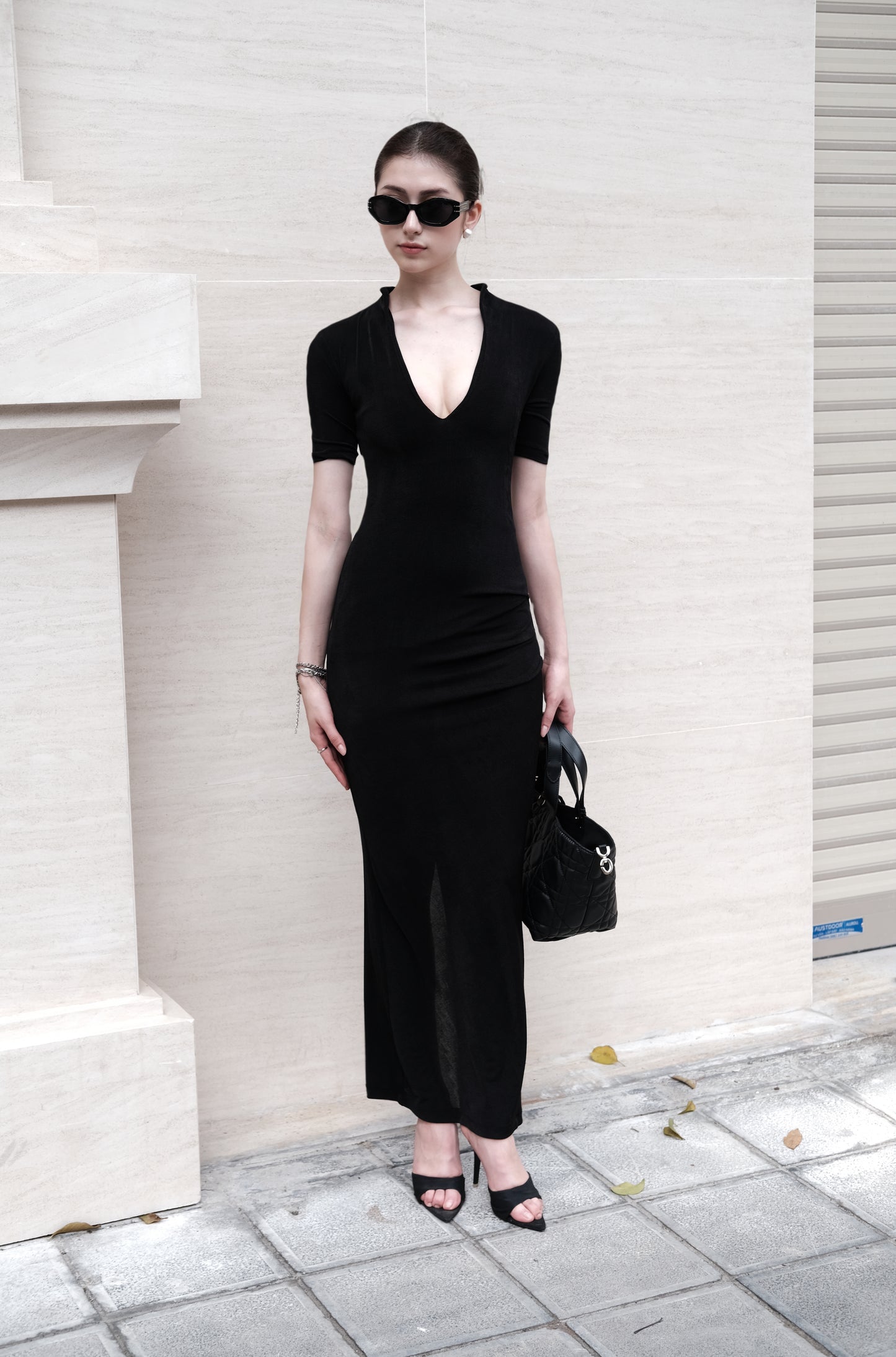 Ruched V-Neck Dress
