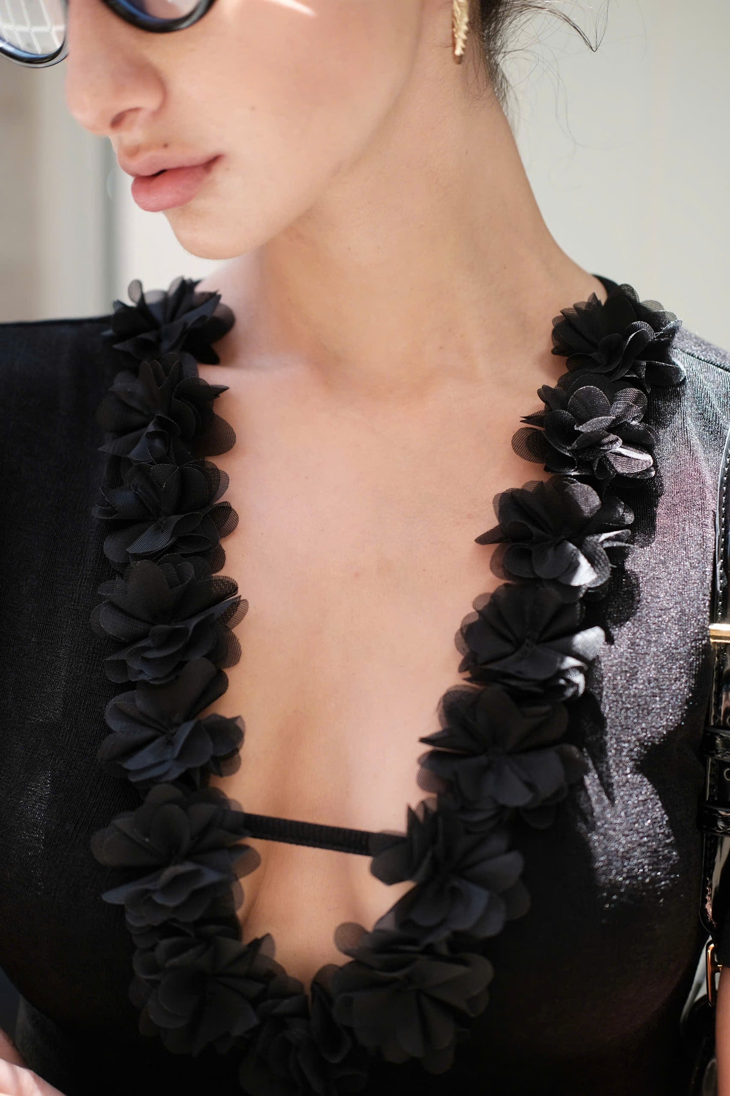 Floral Trim Collar Top