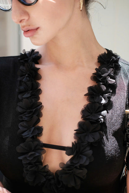 Floral Trim Collar Top