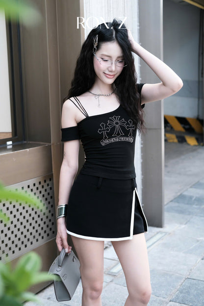 RON - Embellished One-Shoulder Top