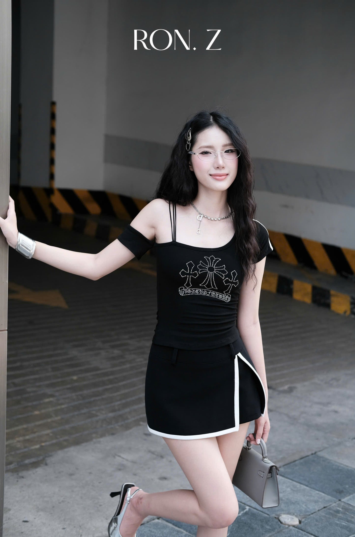 RON - Embellished One-Shoulder Top