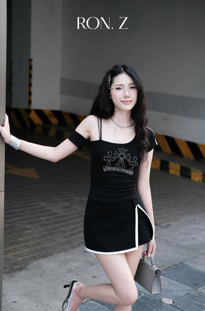 RON - Embellished One-Shoulder Top