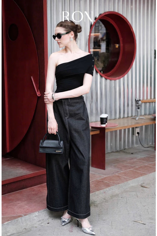 RON - Cross-Button Wide-Leg Jeans