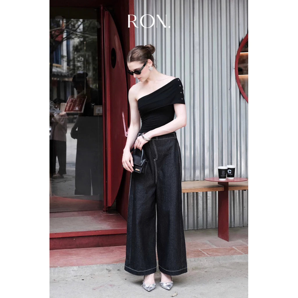 RON - Cross-Button Wide-Leg Jeans